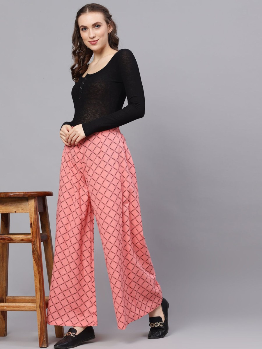 Women AKS | Women'S Geometric Print Relaxed Fit Palazzo - Aks Pink