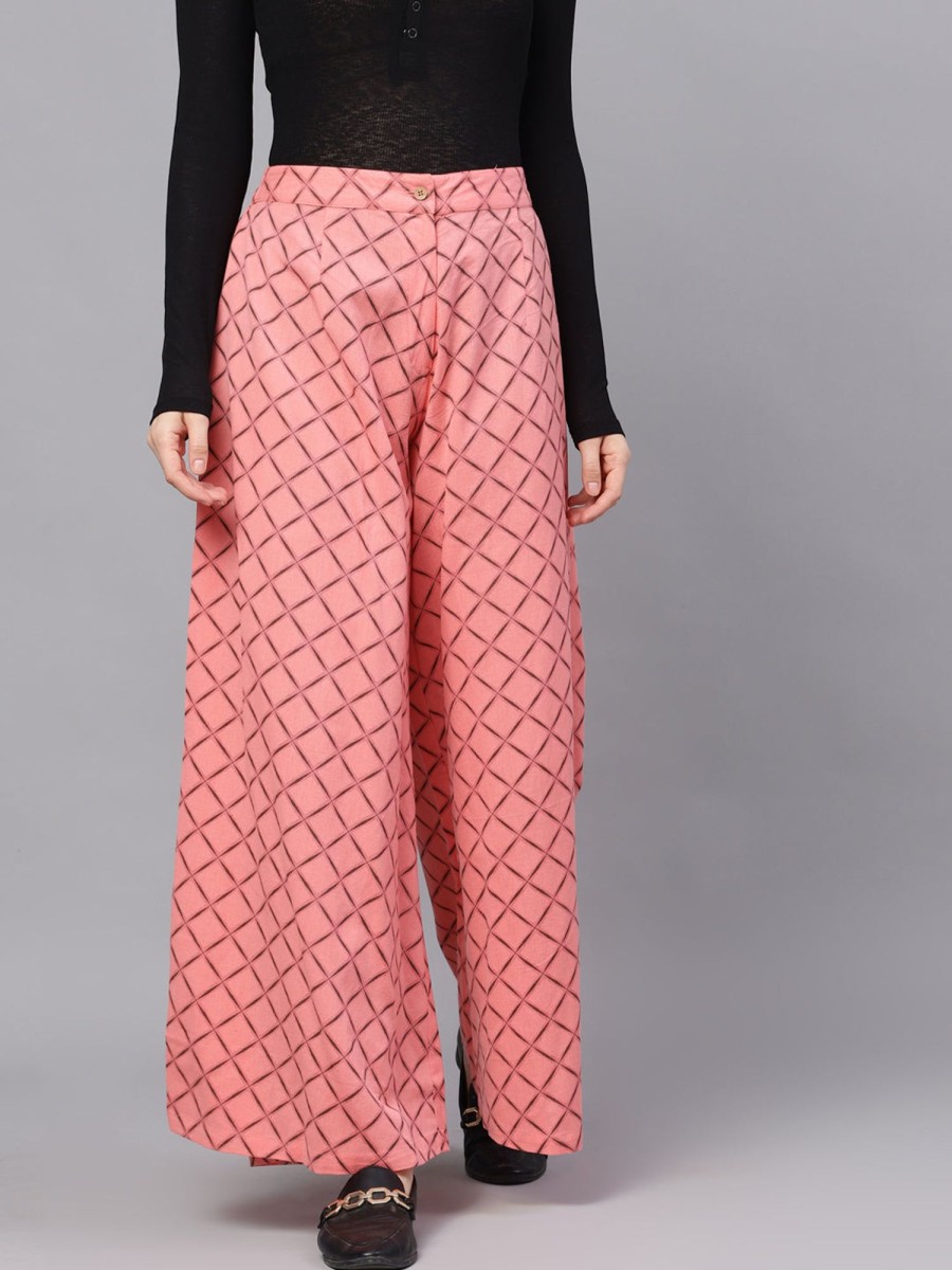 Women AKS | Women'S Geometric Print Relaxed Fit Palazzo - Aks Pink