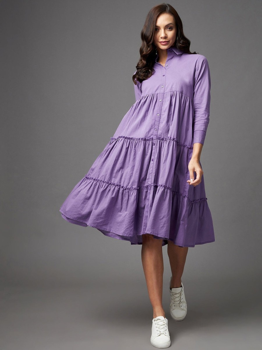 Women Azira | Women'S Cotton A Line Dress - Azira Purple