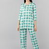 Women Ahika | Women'S Cotton Checked Printed Night Suit - Ahika Cream