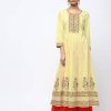 Women CHEERA | Women'S Lemon Kalidar Anarkali Foil Print Kurta Only - Cheera Yellow