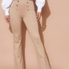 Women Lyush | Women'S Beige High Waist Gold Show Buttons Pants - Lyush