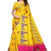 Women Vamika | Women'S Vamika Pink Kalamkari With Jhalar Khadi Silk Saree Maithali Vamika Yellow