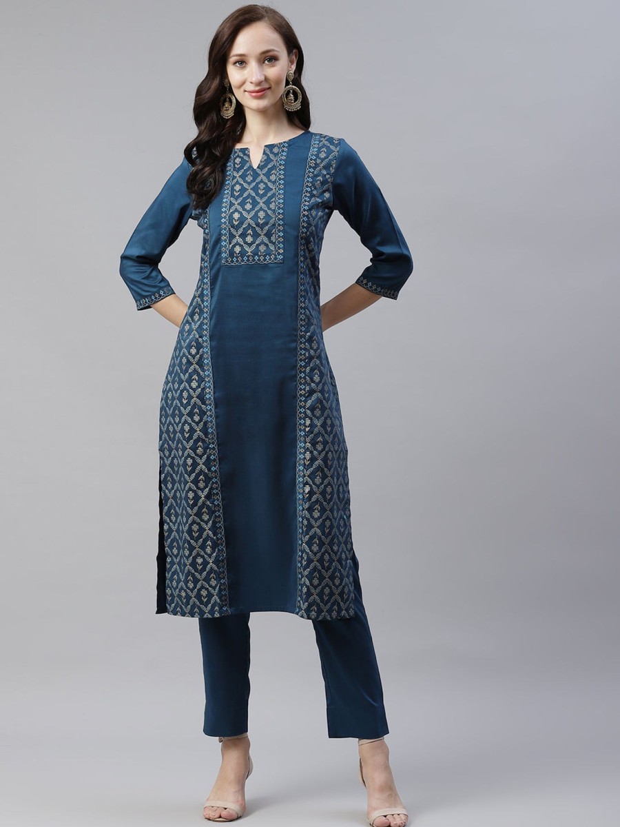 Women Ziyaa | Women Teal Blue Printed Kurta By Ziyaa (1Pc)