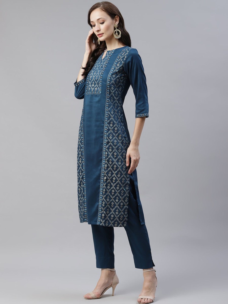 Women Ziyaa | Women Teal Blue Printed Kurta By Ziyaa (1Pc)