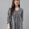 Women Janasya | Women'S Polka Print Cotton Tops - Janasya Black