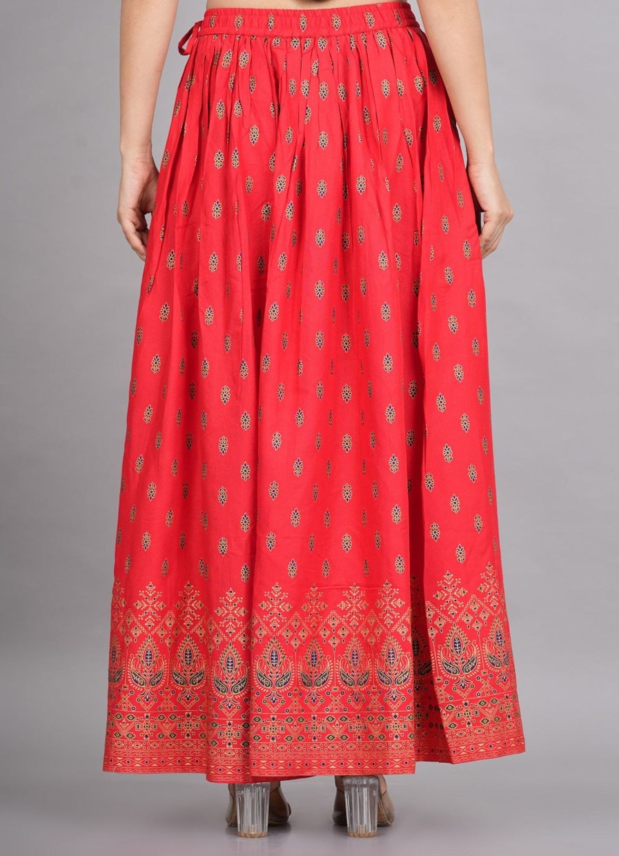 Women House of RP | Women'S Rayon Ethnic Printed Circular Skirt - House Of Rp Red