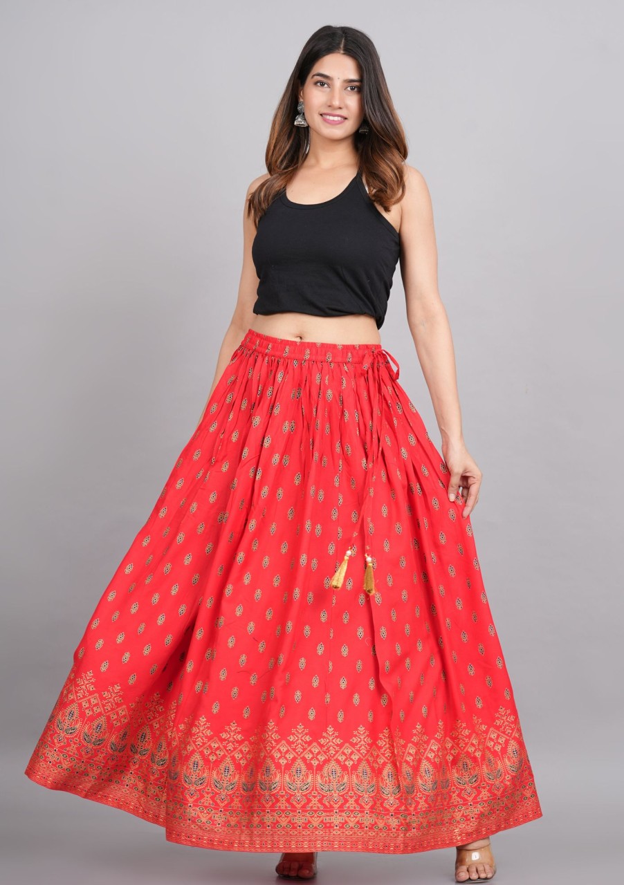 Women House of RP | Women'S Rayon Ethnic Printed Circular Skirt - House Of Rp Red