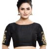 Women Madhu Fashion | Women'S Poly Raw Silk Readymade Saree Blouse With Embroidered Sleeves - Madhu Fashion Black