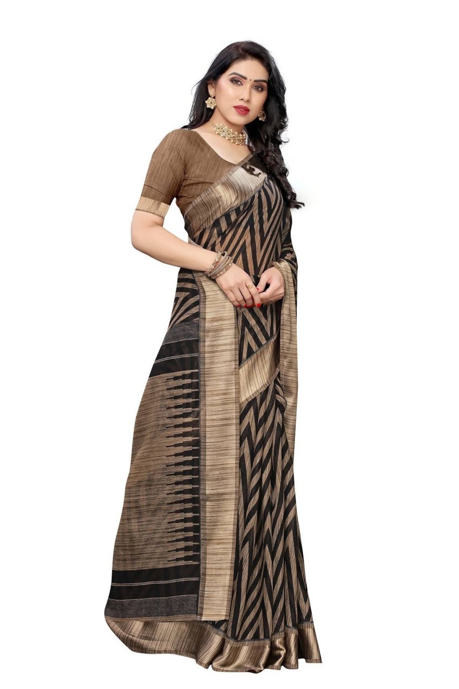 Women Vamika | Women'S Vamika Linen Designer Saree Bee Vamika Black