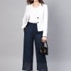 Women Juniper | Women'S Navy Cotton Flex Solid Wide Leg Palazzo - Juniper Blue