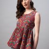 Women Azira | Women'S Printed Peplum Rayon Top - Azira Red