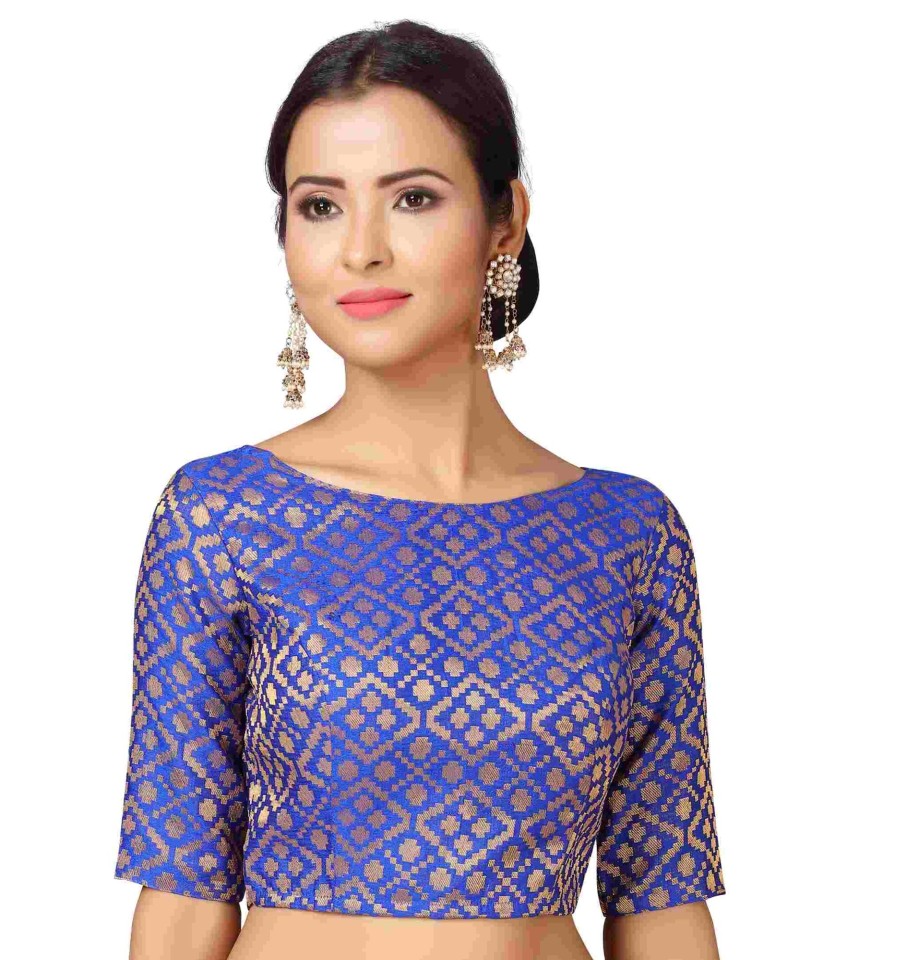 Women Shringaar | Women'S Royal Blue Brocade Blouse By Shringaar- (1Pc Set)