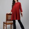 Women Janasya USA | Women'S Dobby Cotton Solid A-Line Tunic - Janasya Usa Maroon