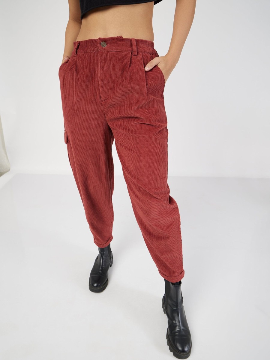 Women Lyush | Women'S Rust Corduroy Carrot Fit Pants - Lyush