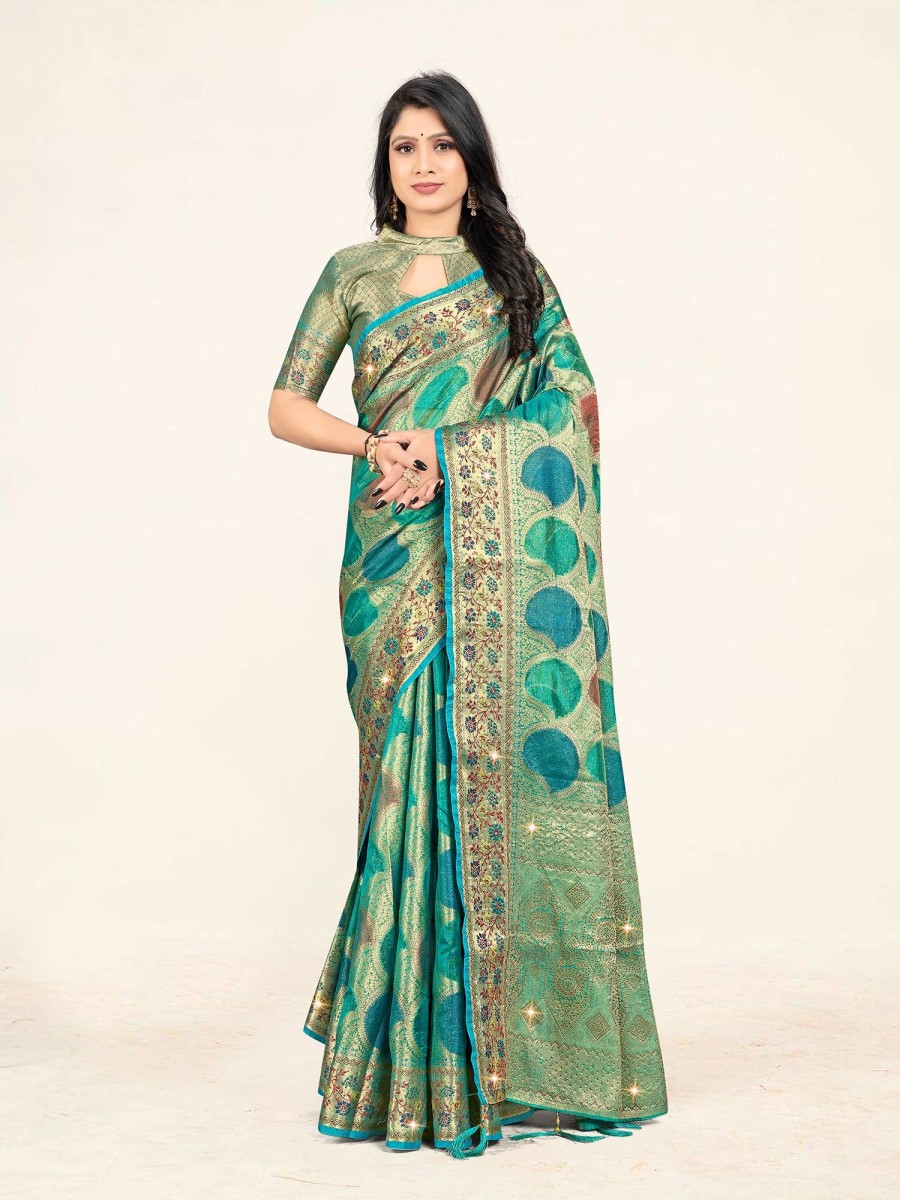 Women Sweet Smile | Women'S Turquoise Color Stylish Saree With Blouse Set - Sweet Smile Blue