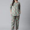 Women NOZ2TOZ | Women'S Green Floral Print Cotton Nightwear - Noz2Toz