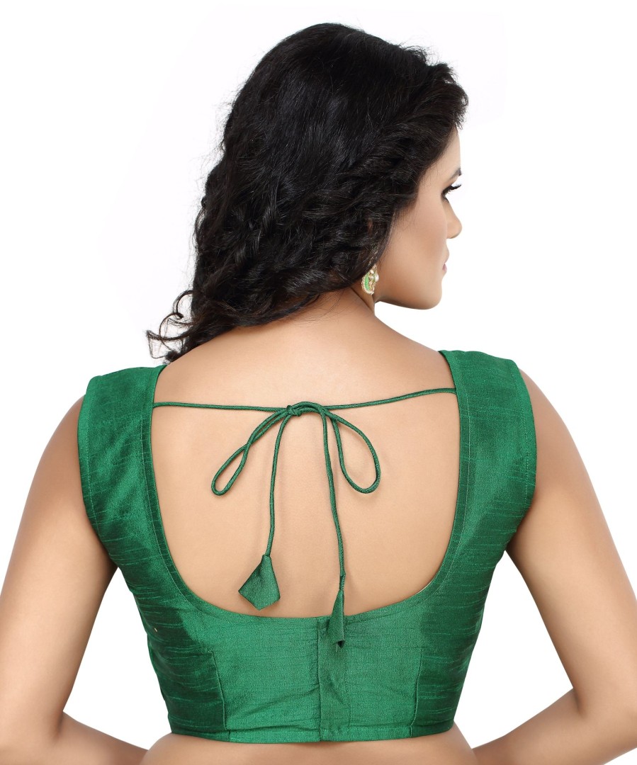 Women Madhu Fashion | Women'S Poly Raw Silk Sleeveless Stitched Saree Blouse - Madhu Fashion Green