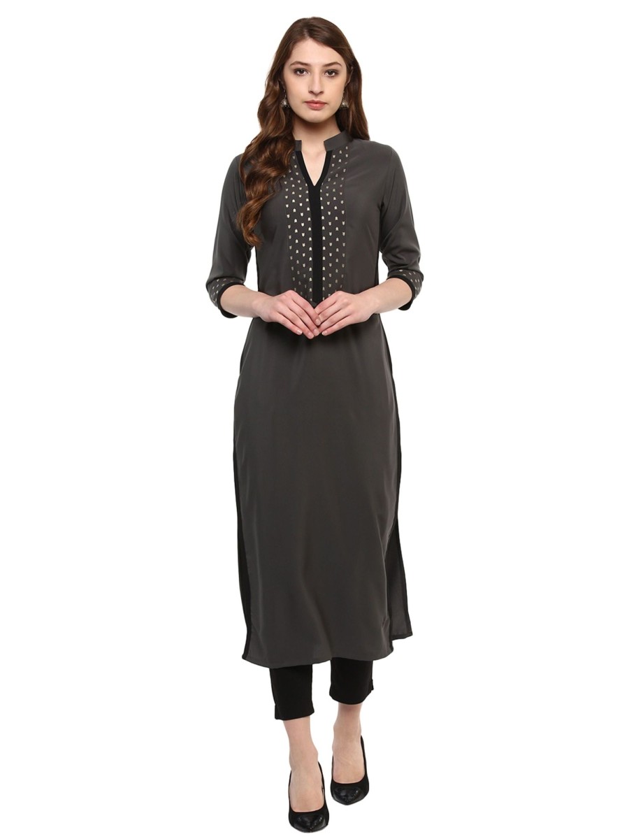 Women Ziyaa | Women Crepe Kurta By Ziyaa (1 Pc Set) Grey