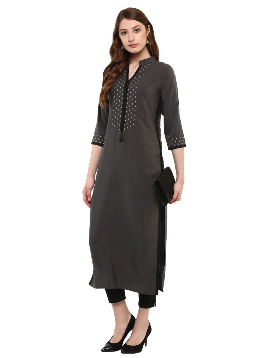 Women Ziyaa | Women Crepe Kurta By Ziyaa (1 Pc Set) Grey