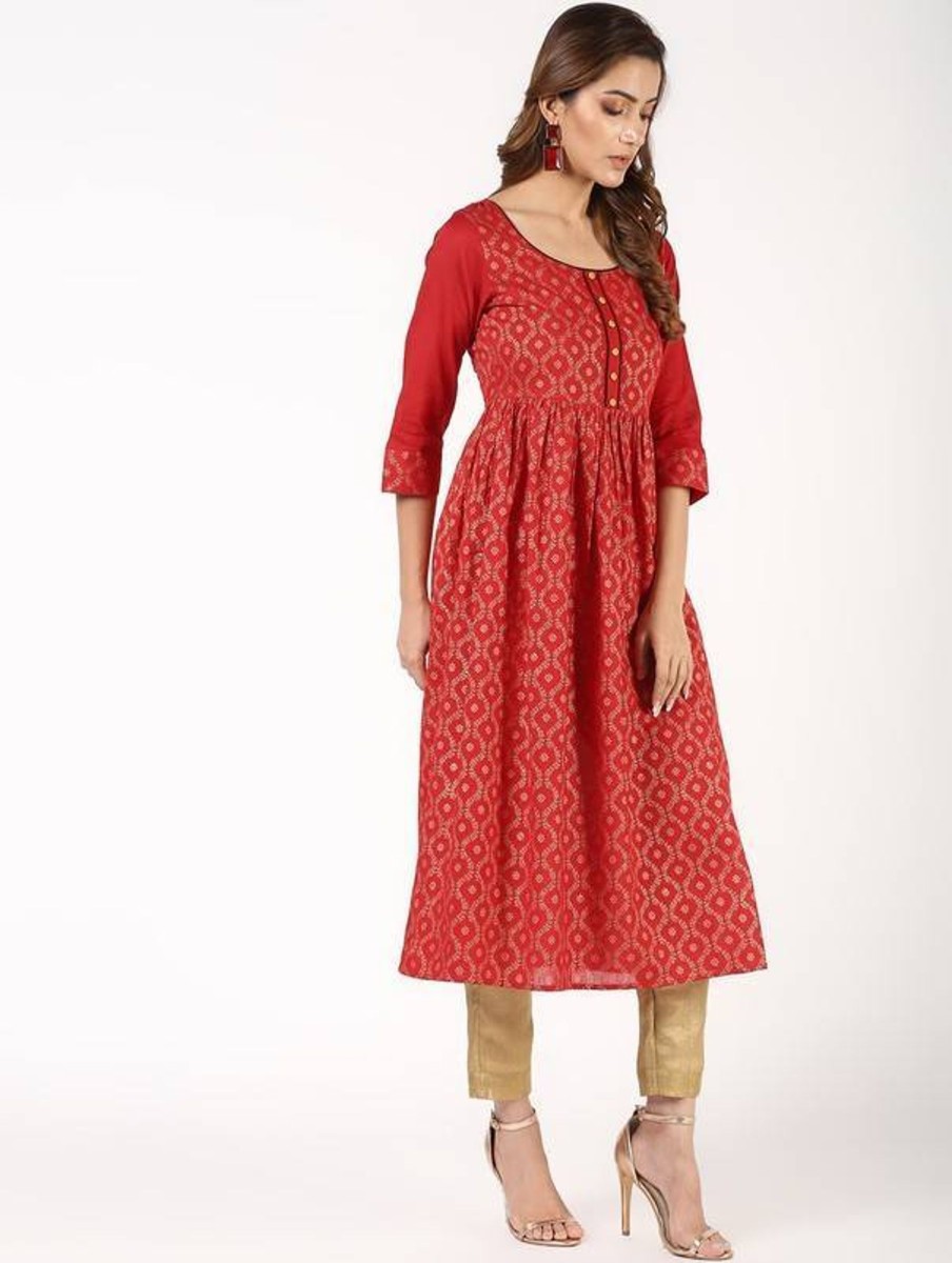 Women Aniyah | Women'S Block Print Fla Kurta - Aniyah Red