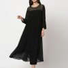 Women Ziyaa | Women'S Foil Print Flared Georgette Kurta - Ziyaa Black