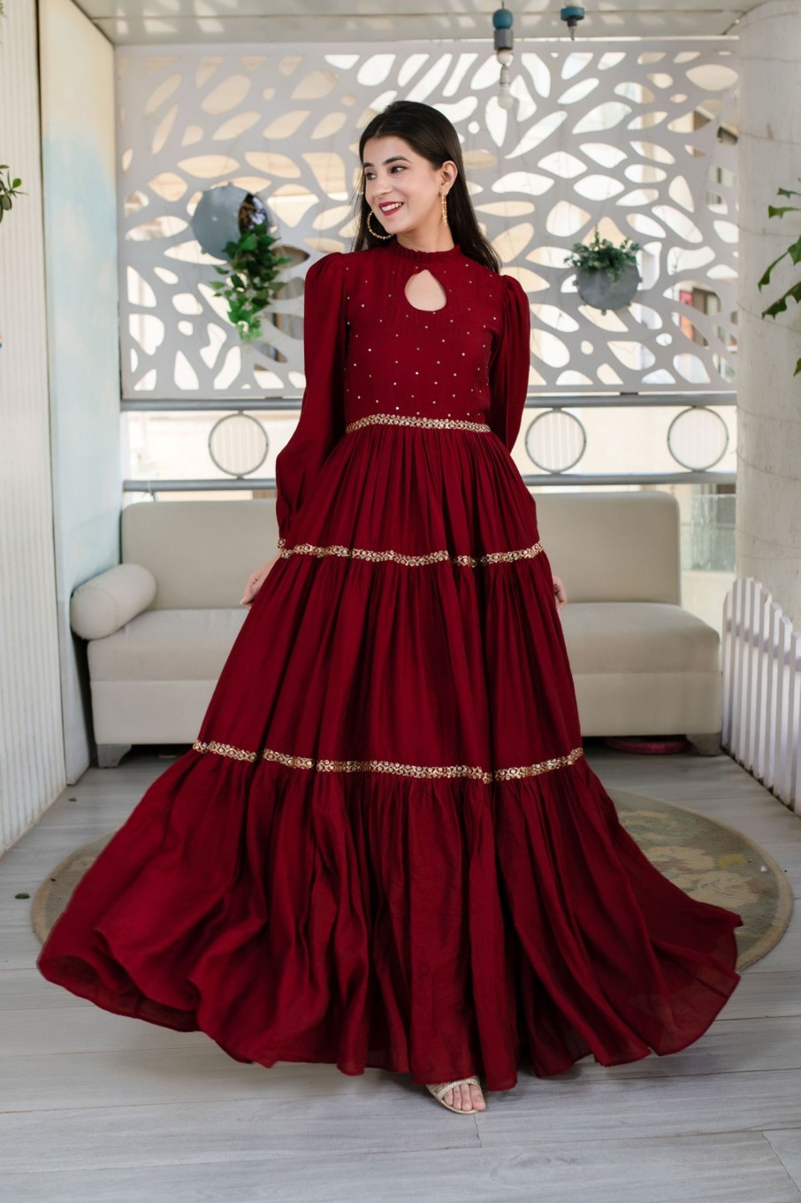 Women Label Shaurya Sanadhya | Women'S Maroon Hand Work Gown - Label Shaurya Sanadhya