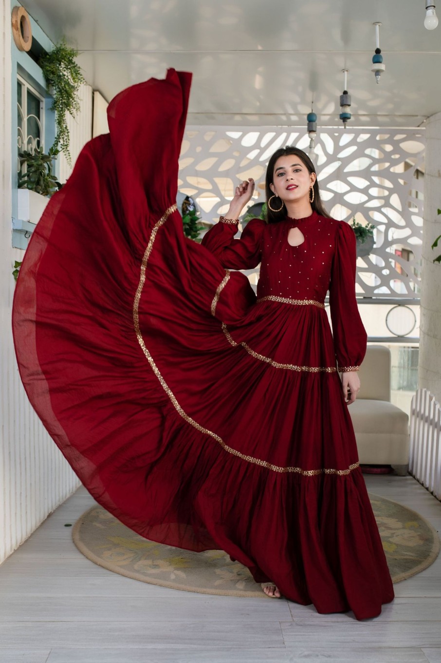 Women Label Shaurya Sanadhya | Women'S Maroon Hand Work Gown - Label Shaurya Sanadhya