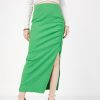 Women Lyush | Women'S Green Rib Front Ruched Midi Skirt - Lyush