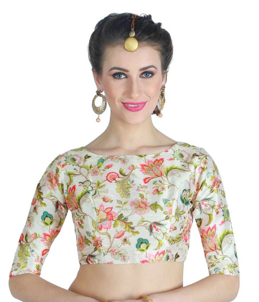 Women Shringaar | Women'S White Floral Print Blouse By Shringaar- (1Pc Set)