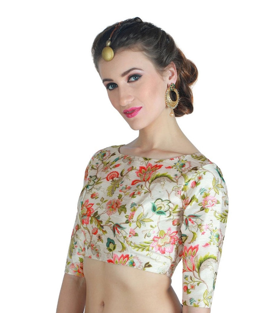 Women Shringaar | Women'S White Floral Print Blouse By Shringaar- (1Pc Set)