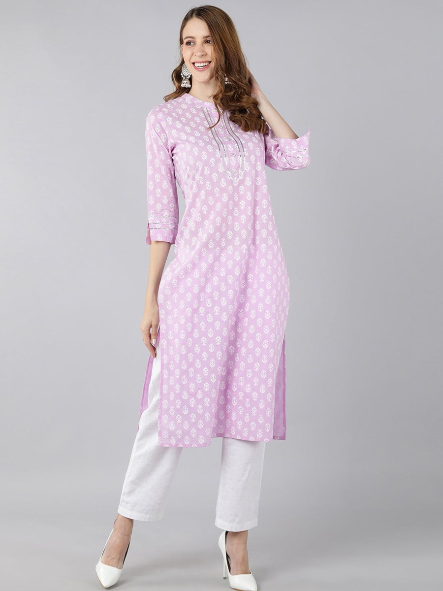 Women Kipek | Women'S Cotton Printed Straight Kurta ( ) - Kipek Purple