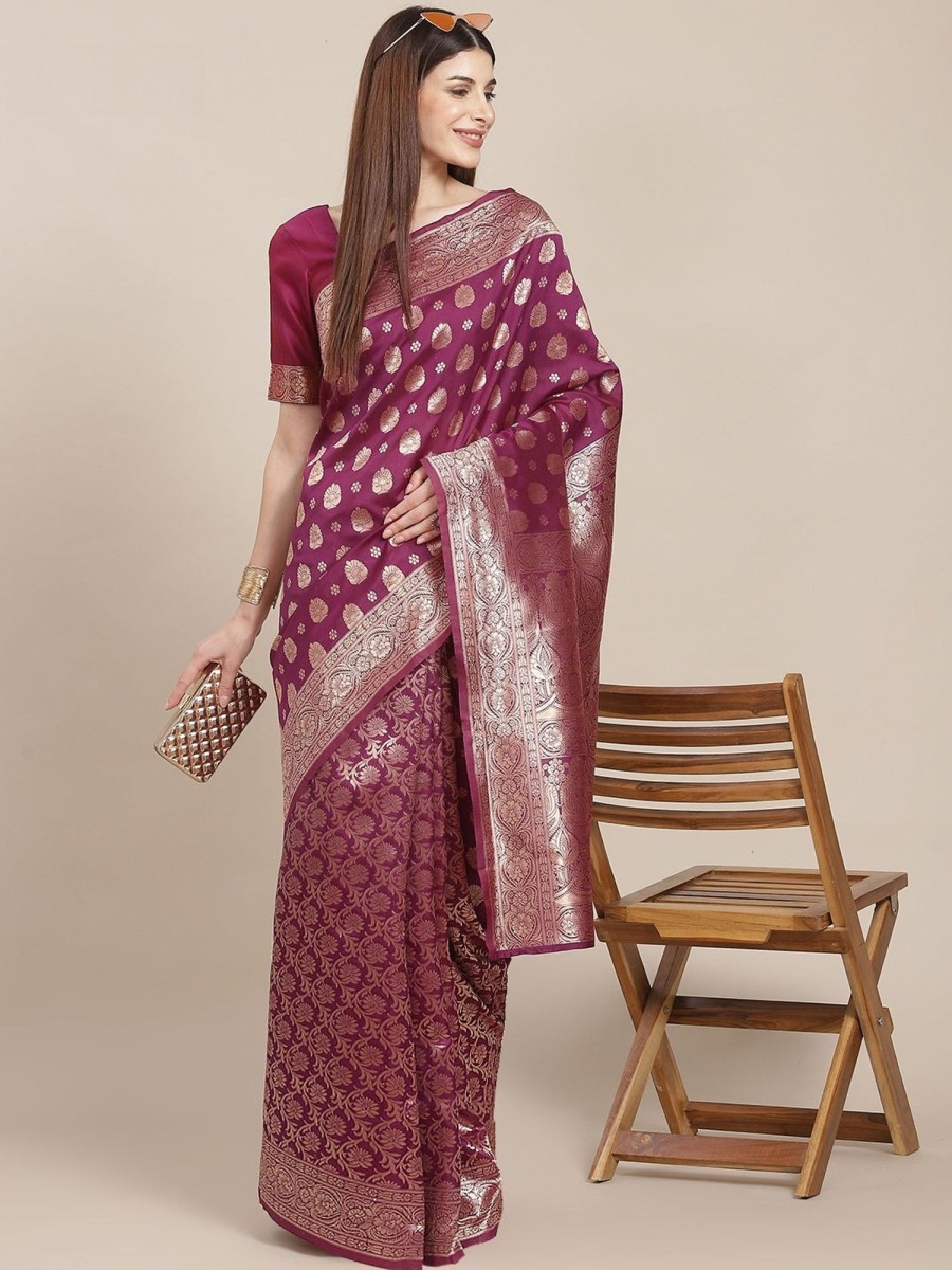 Women Varanga | Women'S Color Banarasi Silk Saree With Blouse - Varanga Purple