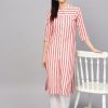 Women Jompers | Women'S Red U0026 Off White Striped Cotton Straight Kurta - Jompers