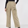 Women Lyush | Women'S Beige Cris Cross Pocket Detail Cargo Pants - Lyush