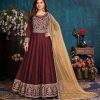 Women Monjolika | Women'S Burgundy Wedding Floor Length Designer Suit - Monjolika