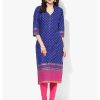 Women NOZ2TOZ | Women'S Royal Blue Ajrakh Hand Block Cotton Printed Straight Kurta - Noz2Toz