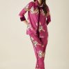 Women The Kaftan Company | Tiger Wine Satin Pyjama Set - The Kaftan Company Red