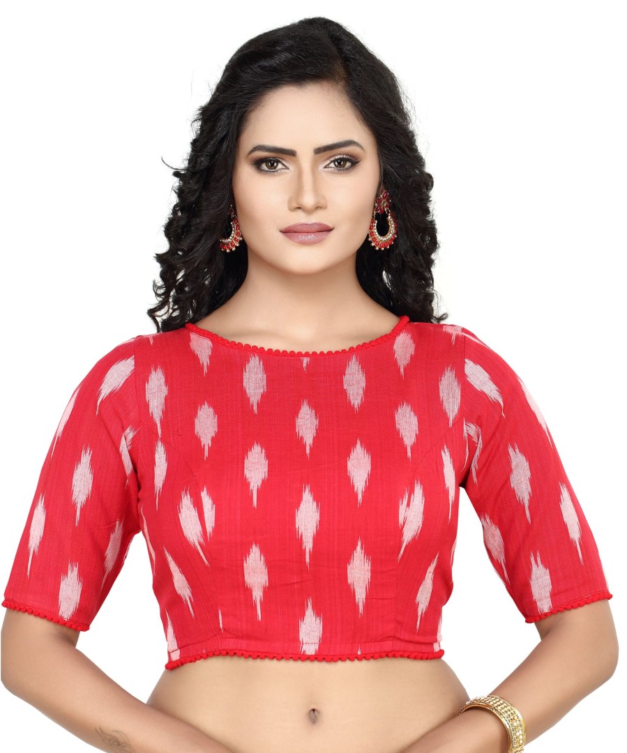 Women Madhu Fashion | Women'S Cotton Ikat Print Half Sleeve Blouse - Madhu Fashion Red