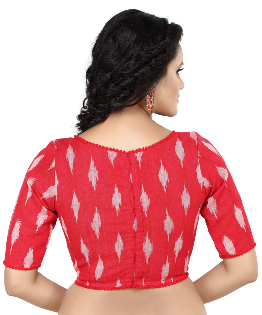 Women Madhu Fashion | Women'S Cotton Ikat Print Half Sleeve Blouse - Madhu Fashion Red