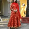 Women SARAS THE LABEL | Women'S Anarkali Red Gown With Dupatta - (2Pcs) - Saras The Label