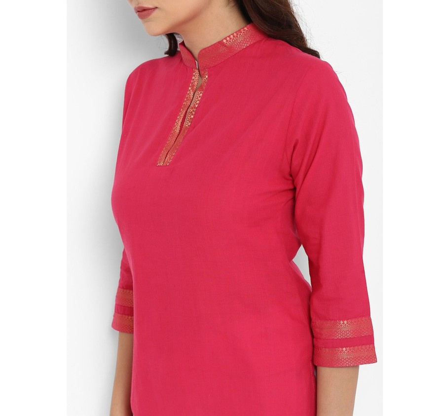 Women Wahe-NOOR | Women'S Pink Solid Mangalgiri Cotton Handloom A-Line Top - Wahe-Noor