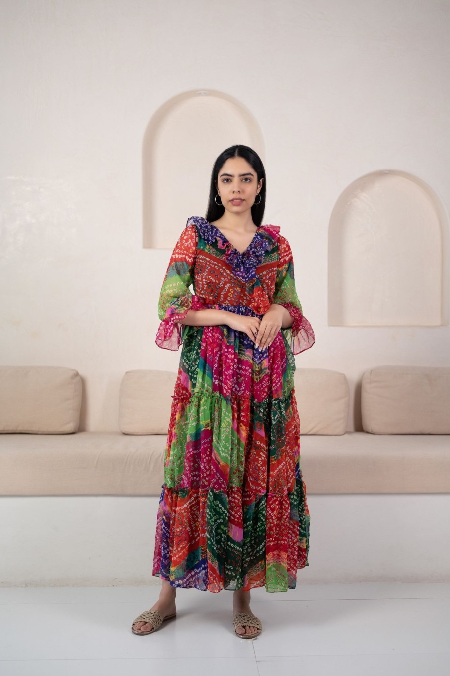 Women SARAS THE LABEL | Women'S Bandhani Print Gown By Saras The Label - (1Pc Set) Multi Color