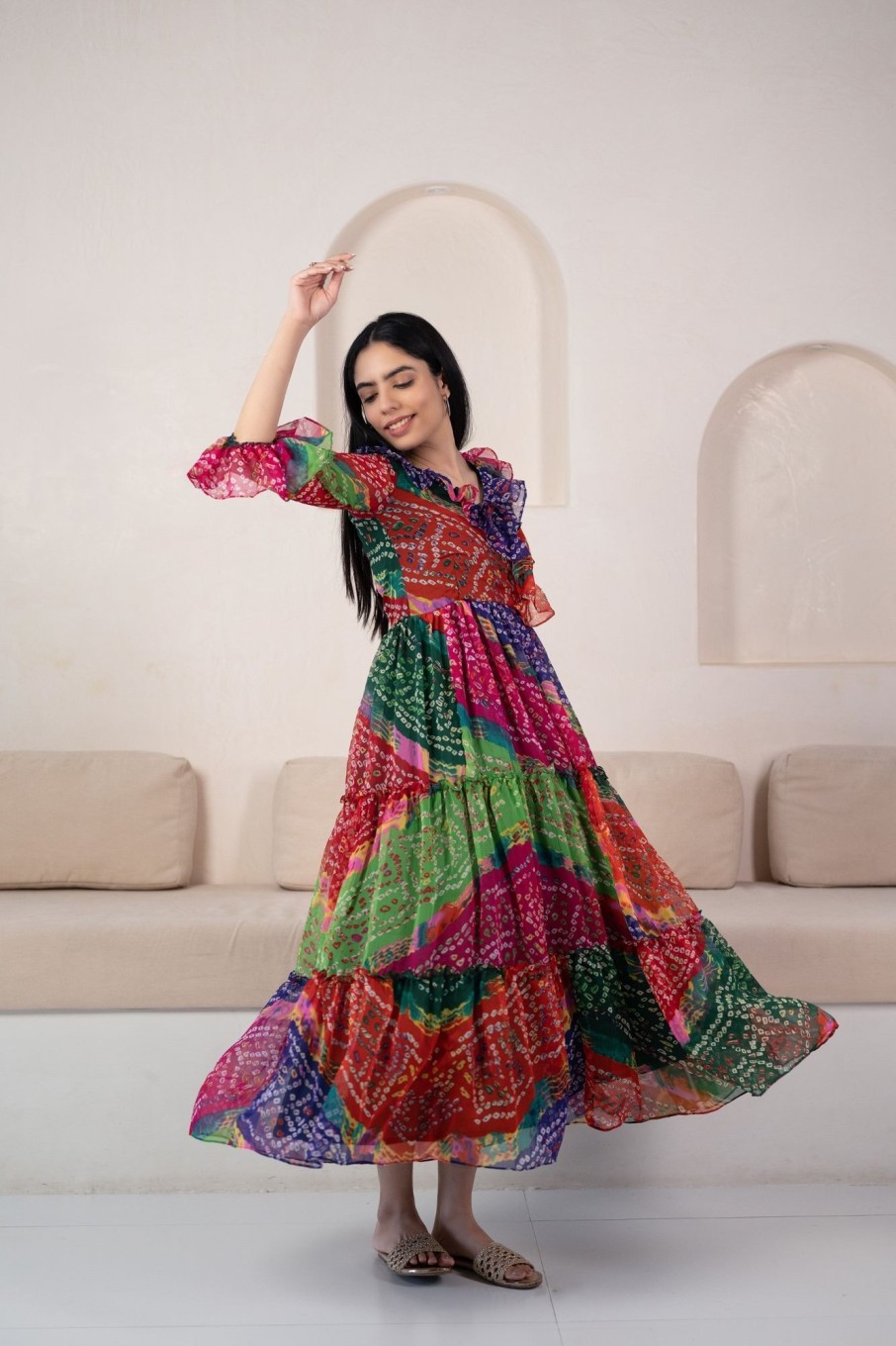 Women SARAS THE LABEL | Women'S Bandhani Print Gown By Saras The Label - (1Pc Set) Multi Color