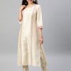 Women Ziyaa | Women'S Cream Foil Print Polysilk Kurta By Ziyaa- (1Pc Set)