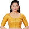 Women Madhu Fashion | Women'S Polyester Brocade Readymade Saree Blouse With Elbow Length Sleeves - Madhu Fashion Yellow