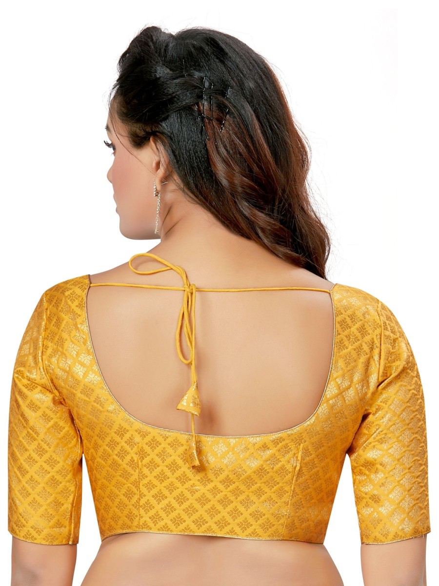 Women Madhu Fashion | Women'S Polyester Brocade Readymade Saree Blouse With Elbow Length Sleeves - Madhu Fashion Yellow