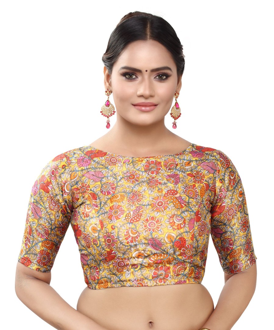 Women Madhu Fashion | Women'S Polyester Brocade Digital Print Elbow Length Sleeves Readymade Saree Blouse - Madhu Fashion