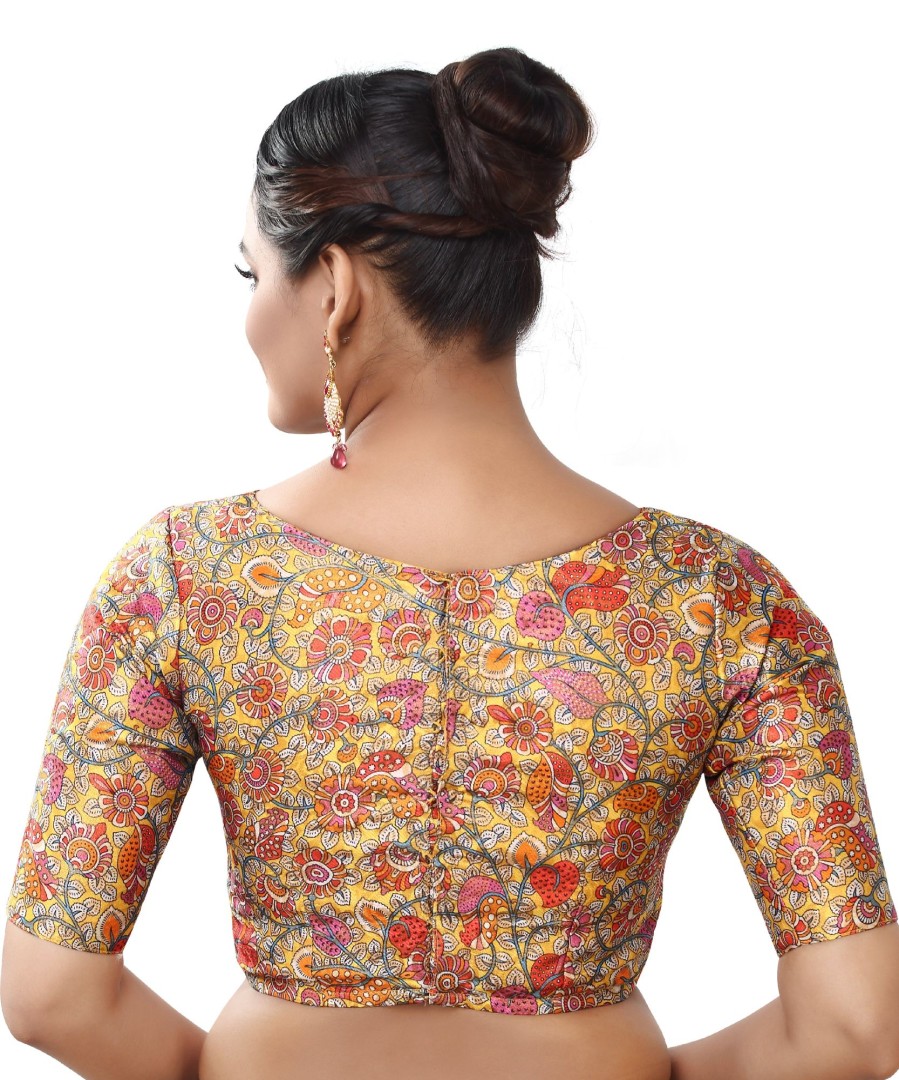 Women Madhu Fashion | Women'S Polyester Brocade Digital Print Elbow Length Sleeves Readymade Saree Blouse - Madhu Fashion