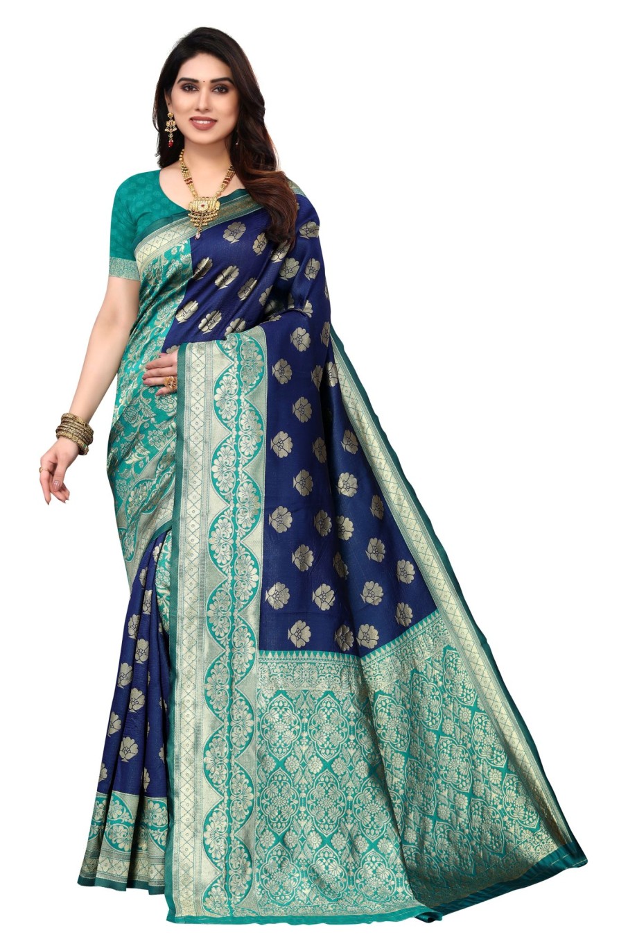 Women Varanga | Women'S Multicolor Color Banarasi Silk Saree With Blouse - Varanga Multi Color